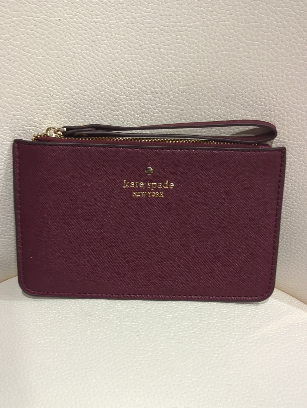 kate spade Plum Zip Wristlet with Gold Logo
